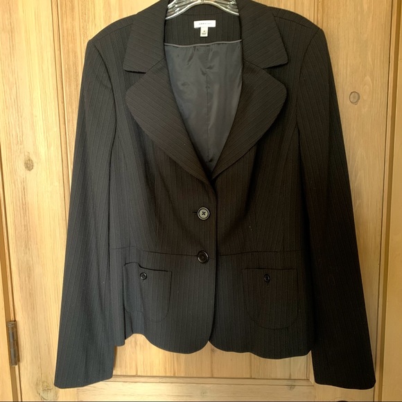 Black Pinstripe Blazer Wool Jacket - Picture 1 of 8